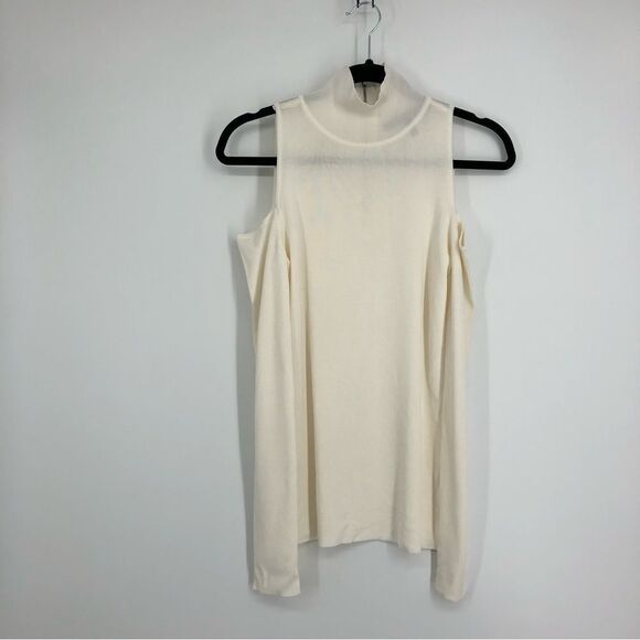 White House Black Market Cold-Shoulder Mock Neck Sweater White Size Medium - Picture 4 of 9
